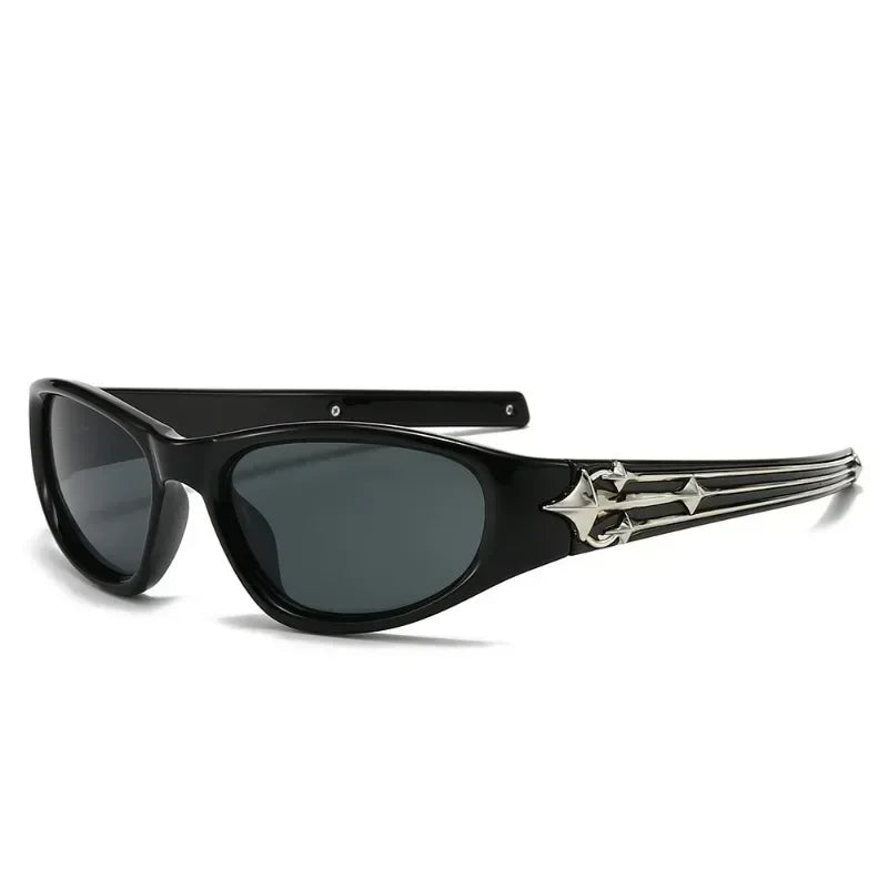 Y2K Fashion Cat Eye Sunglasses Women Men Luxury Brand Design Sun Glasses Popular Punk Hip Hop Rivet Star Eyeglasses Shades UV400