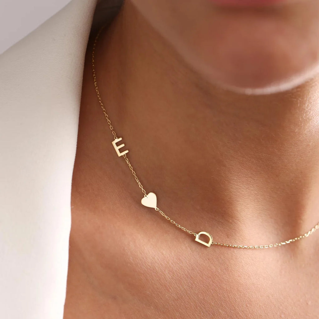 Custom Heart Letter Initials Necklace for Women Personalized Stainless Steel Sideways Initial Necklace Jewelry Mothers Day Gift