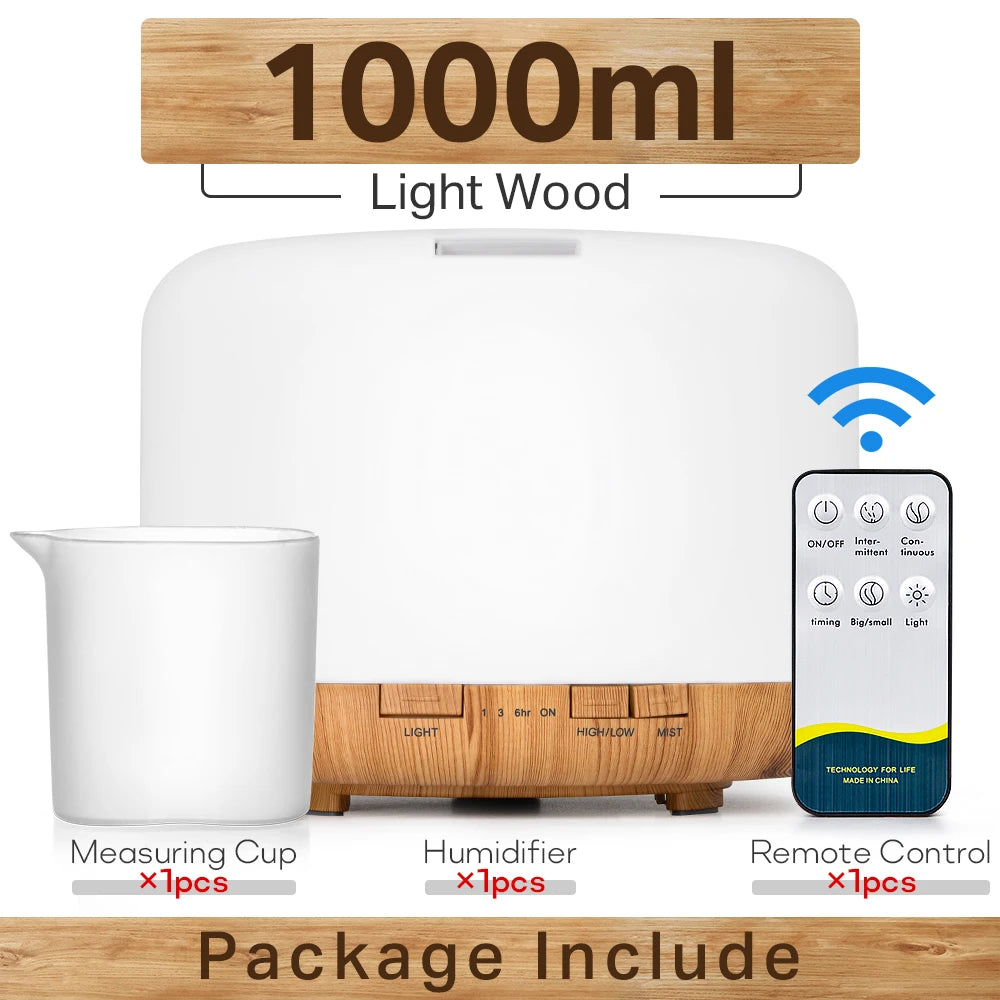Air Humidifier Essential Oil Diffuser 300ML 500ML 1000ML With Lights Remote Control Ultrasound Electric Aromatherapy Diffuser