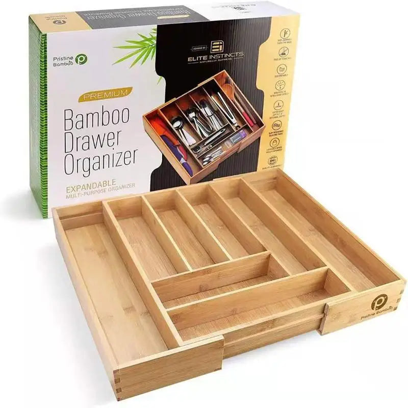 Velori Bamboo Organizer — Expandable Silverware & Cutlery Storage