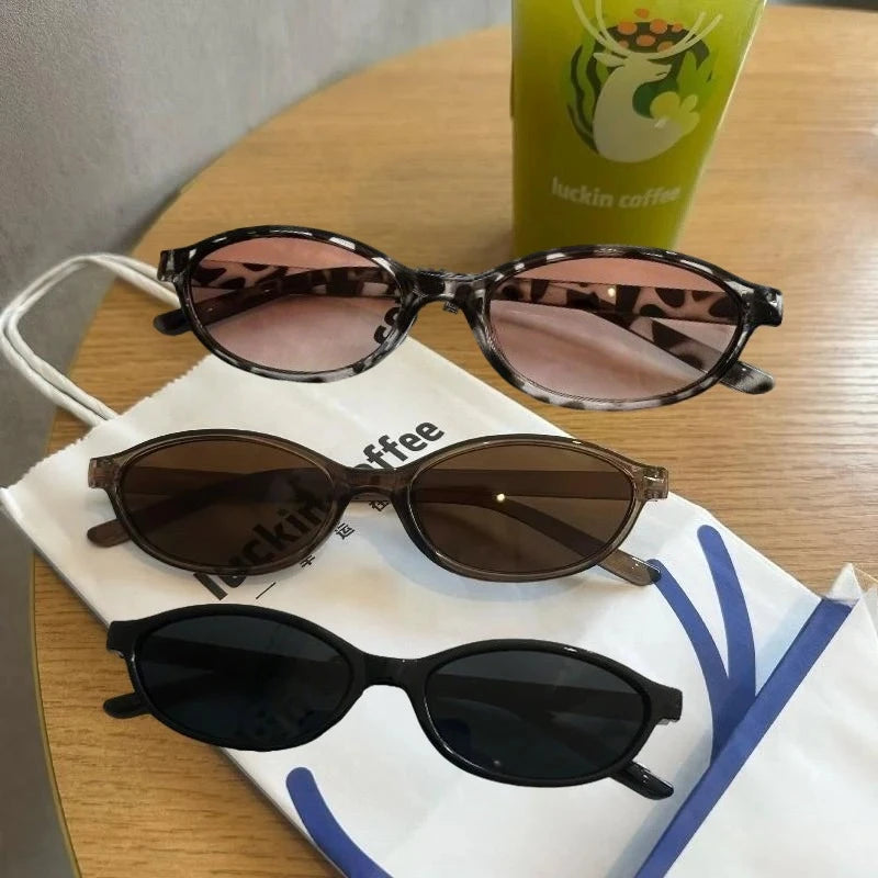 3PCS Y2K Small Oval Sunglasses Women Retro Korean Style Hip Pop Punk Eyepieces Women's Sunglasses