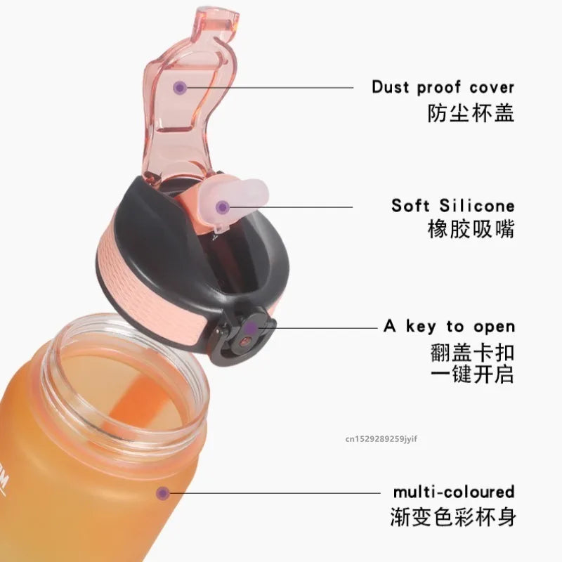 Gradient Color 1000ml Plastic Water Bottle with Straw Leak-Proof Sports Water Bottle for Outdoor Travel Fitness Cycling