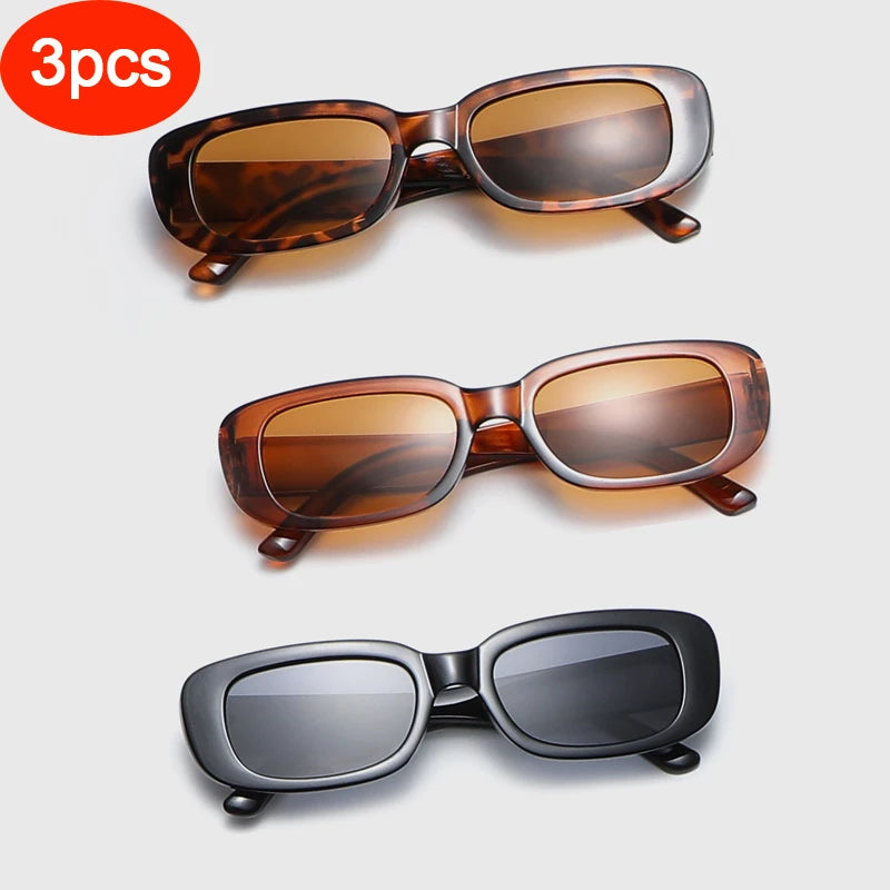 2pcs/set Rectangle Frame Sunglasses For Women Men Candy Color Y2K Fashion Sun Glasses Vintage Outdoor Eyewear UV400
