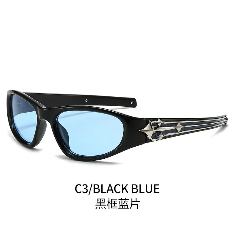 Y2K Fashion Cat Eye Sunglasses Women Men Luxury Brand Design Sun Glasses Popular Punk Hip Hop Rivet Star Eyeglasses Shades UV400