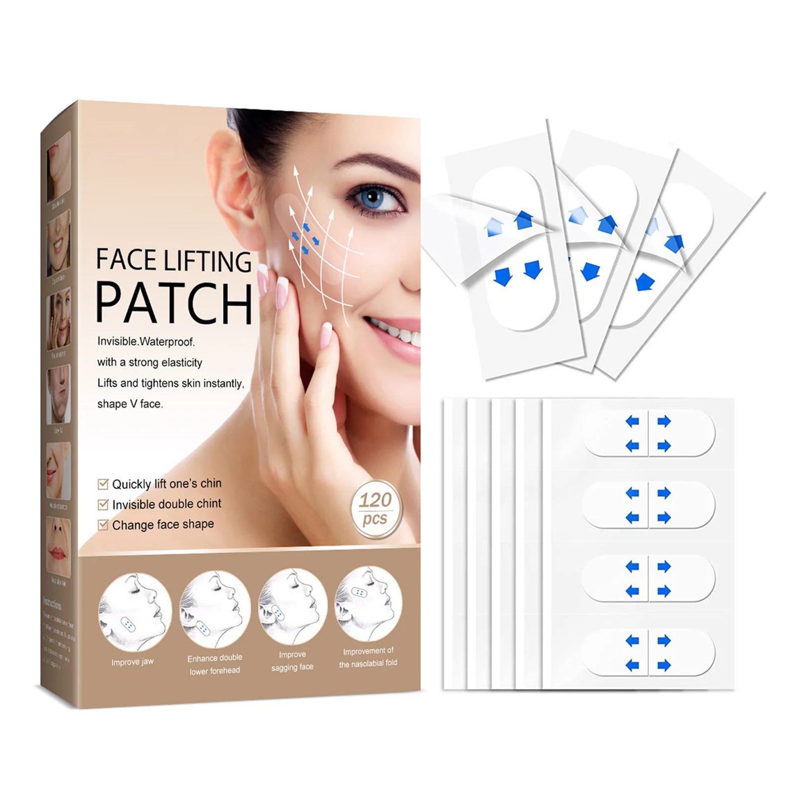120pcs Face Lift Tape V Face Shaping Double Chin Breathable Waterproof Skin TightenSkin Lifting Firming Tape Sticker for Women