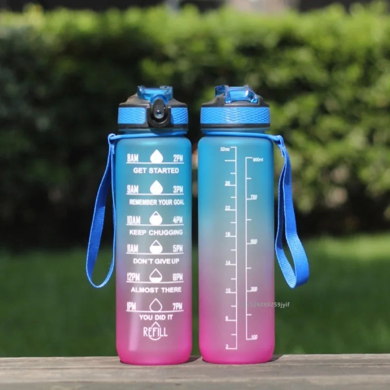 Gradient Color 1000ml Plastic Water Bottle with Straw Leak-Proof Sports Water Bottle for Outdoor Travel Fitness Cycling