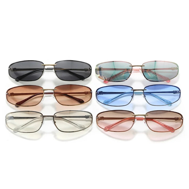New Y2K Sunglasses For Women High Quality Oval Fashion Luxury Brand Rimless Glasses Trendy Woman Alloy Ladies Shades Eyewear