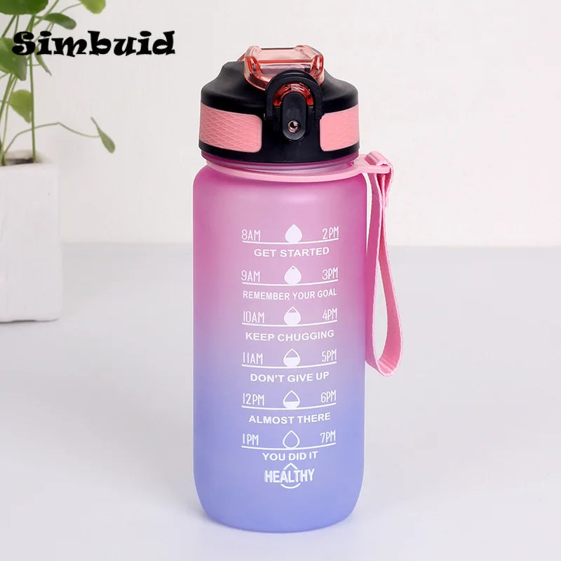 600ML/750ML/1000ML Sports Bottle with Time Scale Outdoor Gradient Color Drinking Bottle Portable Fitness Motivational Straw Mug