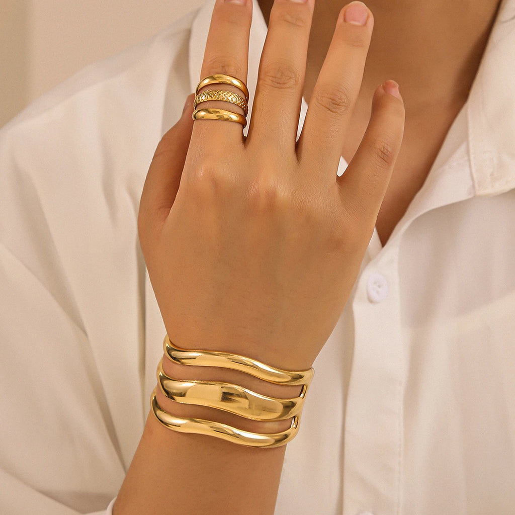 Fashion Jewelry Set Simple Three-layer Hollow Geometric Bracelet Adjustable Bracelet Ring Women's Punk Daily Wear Party Gift