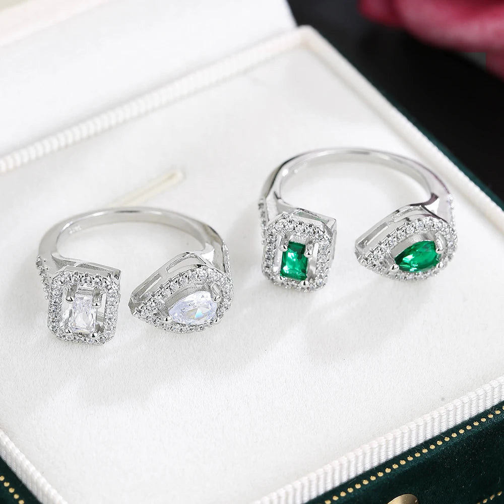 Luxury Wedding Bridal Jewelry Set Cubic Zirconia Ring Bracelet Sets for Women Party Gifts 2pcs Open Adjustable Fashion Jewelry
