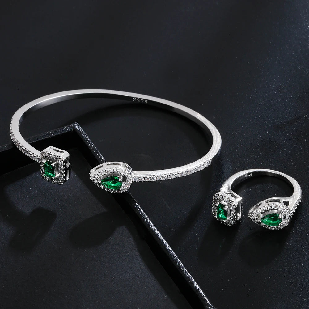 Luxury Wedding Bridal Jewelry Set Cubic Zirconia Ring Bracelet Sets for Women Party Gifts 2pcs Open Adjustable Fashion Jewelry