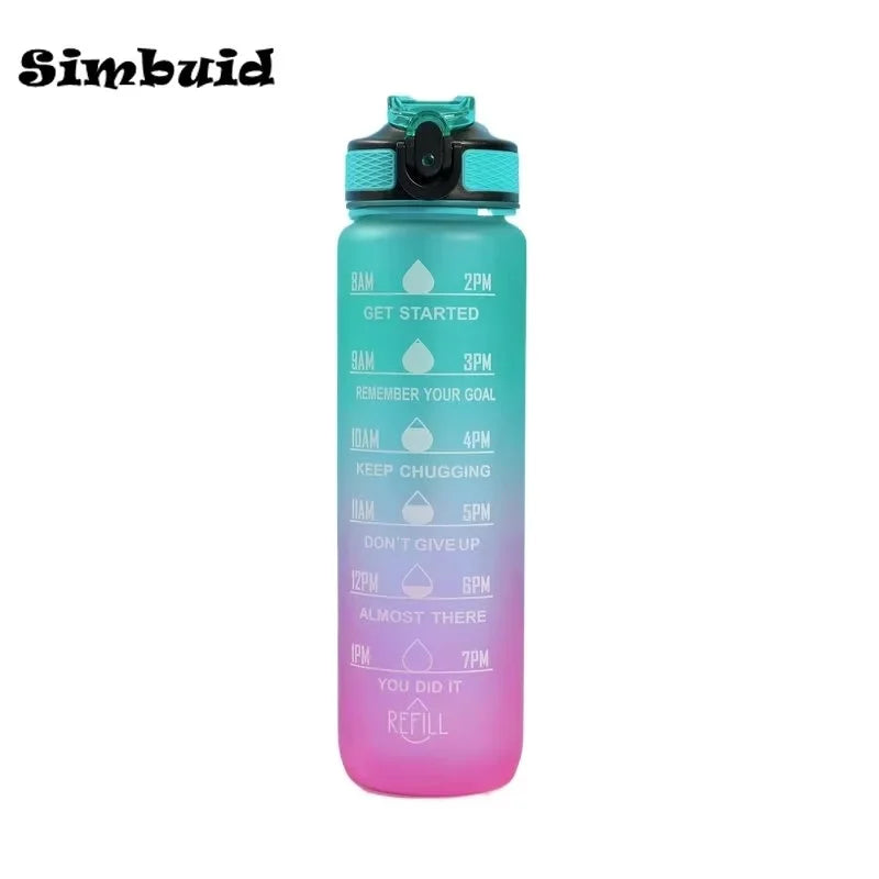 Gradient Color 1000ml Plastic Water Bottle with Straw Leak-Proof Sports Water Bottle for Outdoor Travel Fitness Cycling