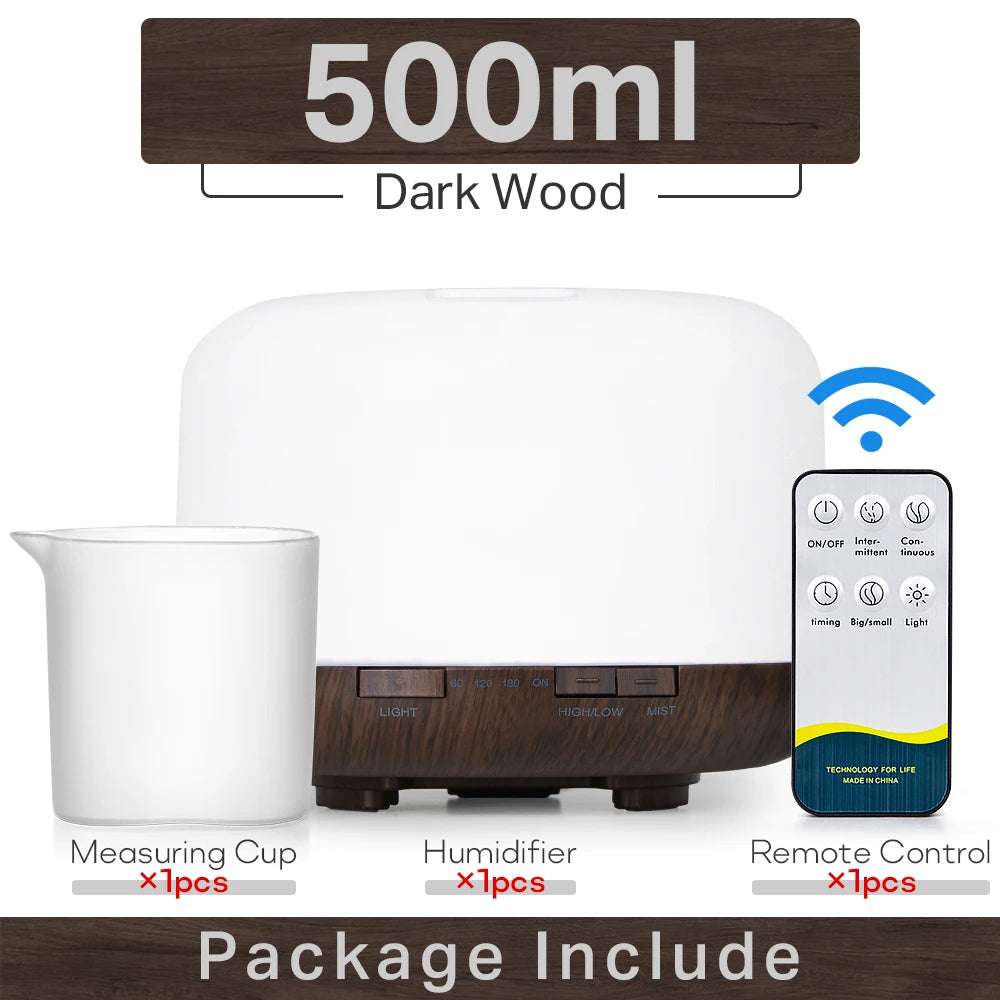 Air Humidifier Essential Oil Diffuser 300ML 500ML 1000ML With Lights Remote Control Ultrasound Electric Aromatherapy Diffuser