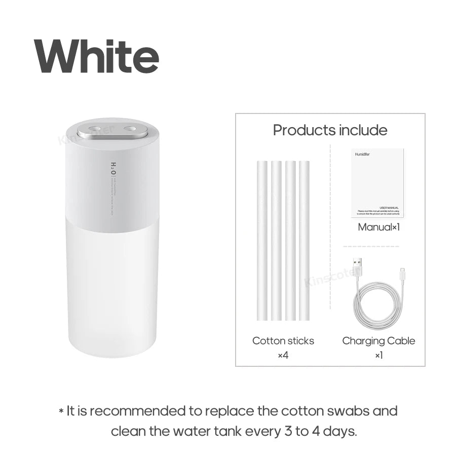 KINSCOTER Ultrasonic Air Humidifier 300ml 2000mAh Battery USB Sprayer Diffuser Releases Smooth Water Mists for Home Office