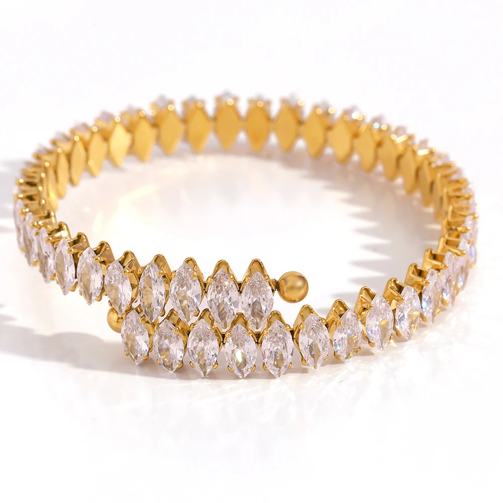 Waterproof Blingbling Holiday Party Marquis 3A Cubic Zirconia Crystal Adjustable Bangles Bracelet Ring Jewelry Set