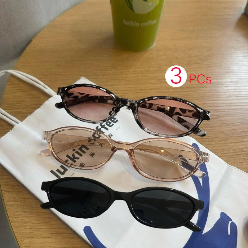 3PCS Y2K Small Oval Sunglasses Women Retro Korean Style Hip Pop Punk Eyepieces Women's Sunglasses