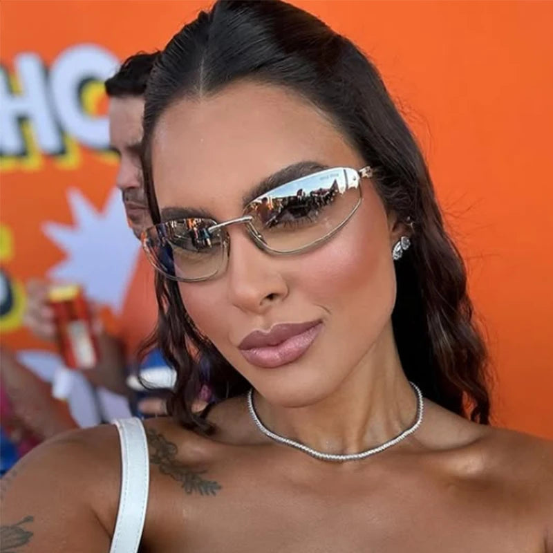 New Y2K Sunglasses For Women High Quality Oval Fashion Luxury Brand Rimless Glasses Trendy Woman Alloy Ladies Shades Eyewear