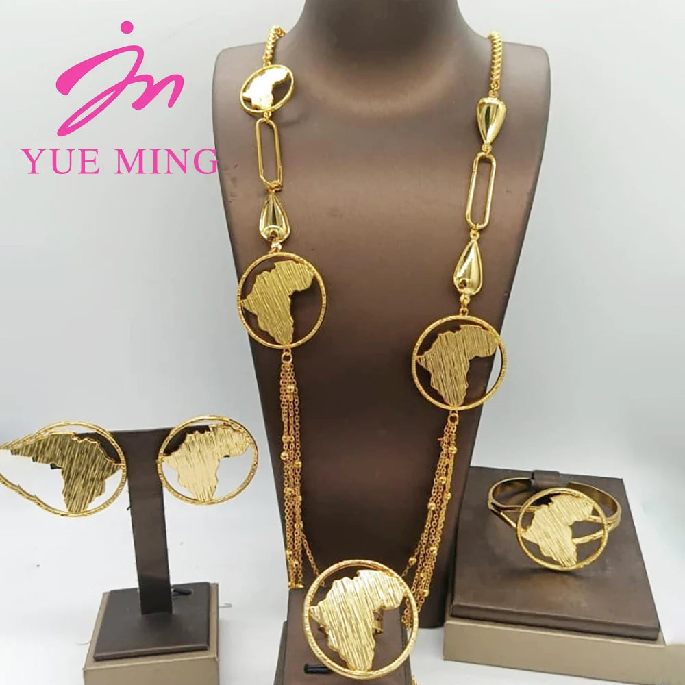 Five Layer Jewelry Set For Women Trendy Long Chain 80cm Necklace Cuff Bangle Adjustable Ring Geometry Earrings Jewelry Accessory