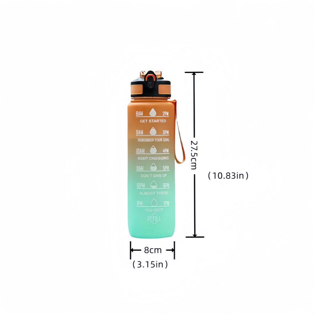 1000ml Water Bottle Gradient Color Motivational Sports Water Bottle with Bouncing Suction Nozzle Leak-proof Cup for Gym, Outdoor