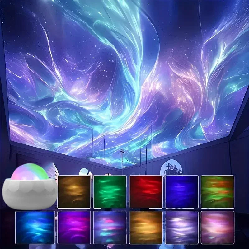 LED Aurora Projector LED Galaxy Night Light USB RGB 7 Modes 360° Rotating Night Sky Light with Remote for Home Theater Room Deco