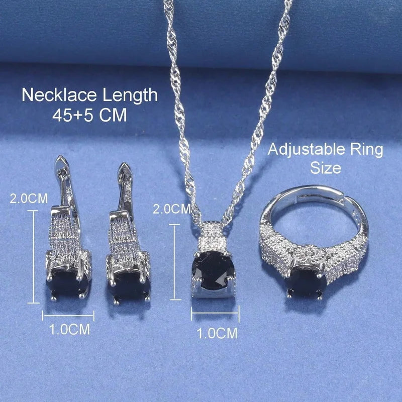 Fine Jewelry Silver 925 Fashion Party Women Dress Accessories CZ Hoop Earrings Necklace Bracelet Adjustable Ring 5-Piece Sets