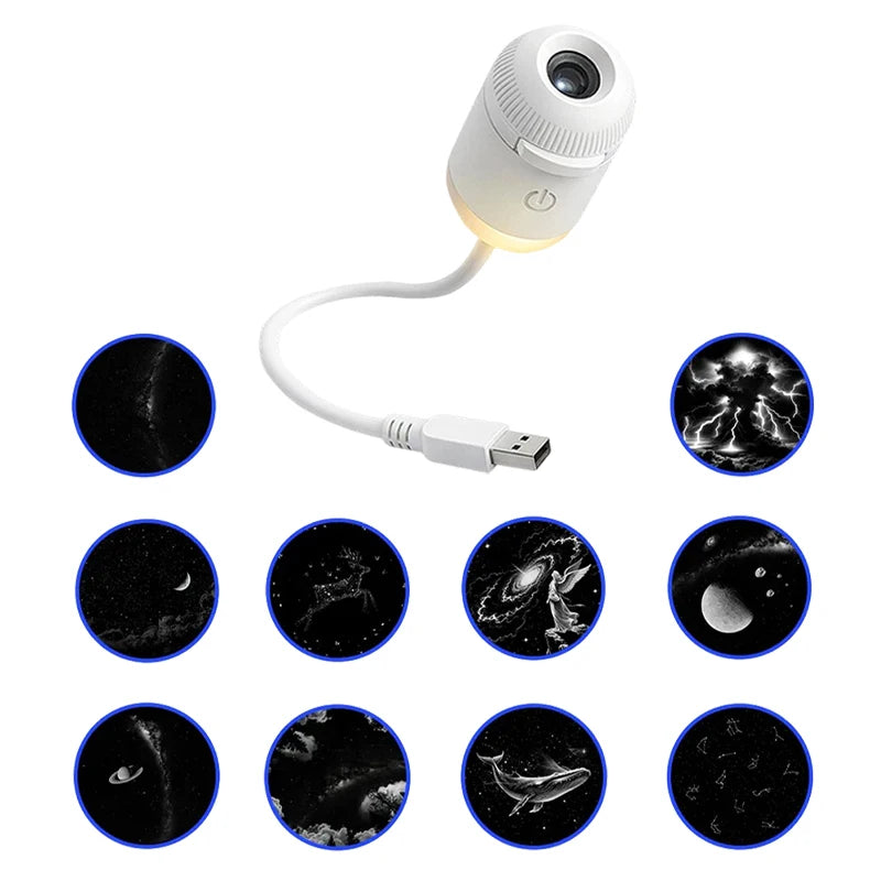 2-in-1 Mini Galaxy Star Projector Night Light Sliding Films Starry Sky Ambient Light 360° Rotating Background Atmosphere Light