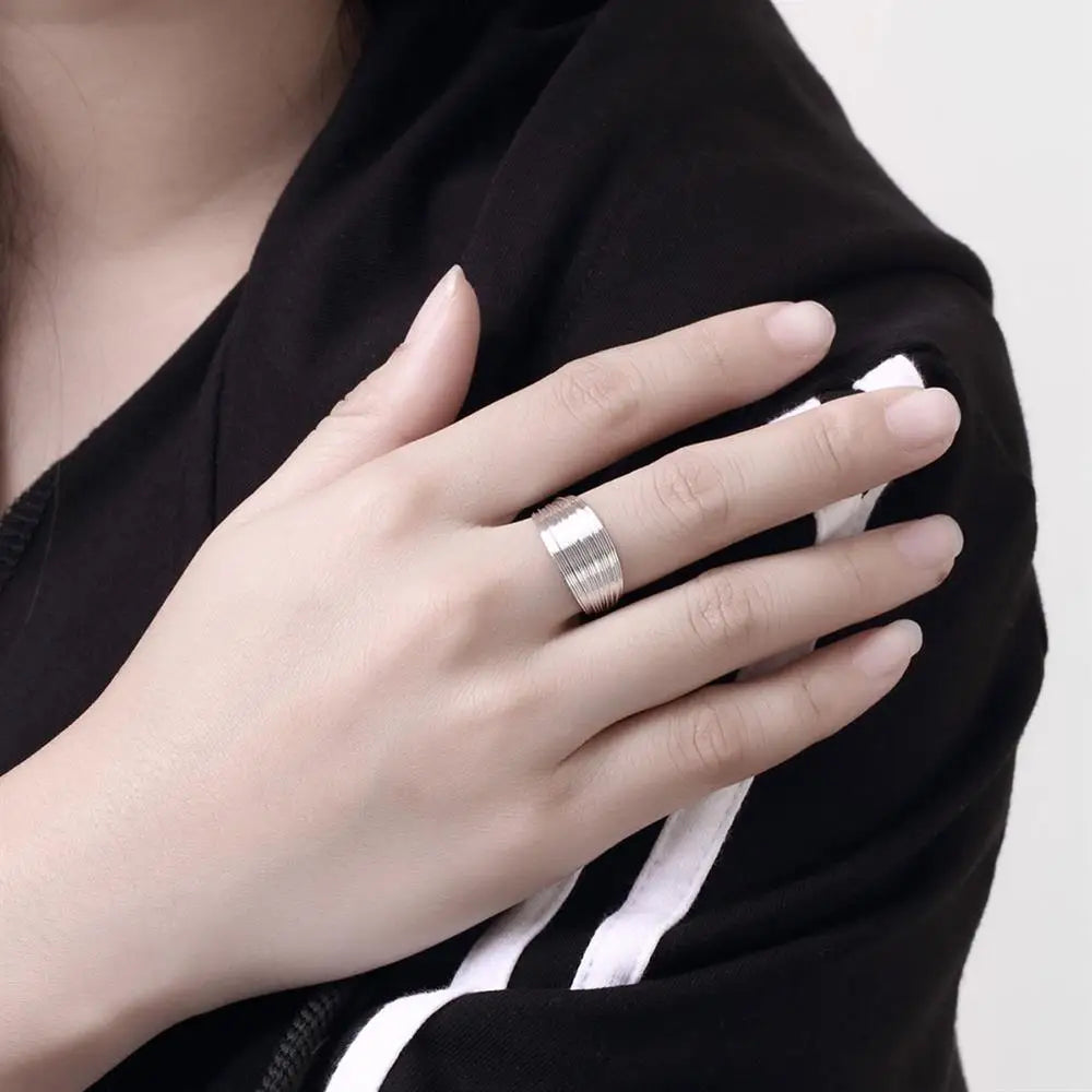 925 Sterling Silver Rings Bracelets Jewelry Set Women Fine Retro Multi-Line Bangle Adjustable Size Fashion Party Holiday Gifts