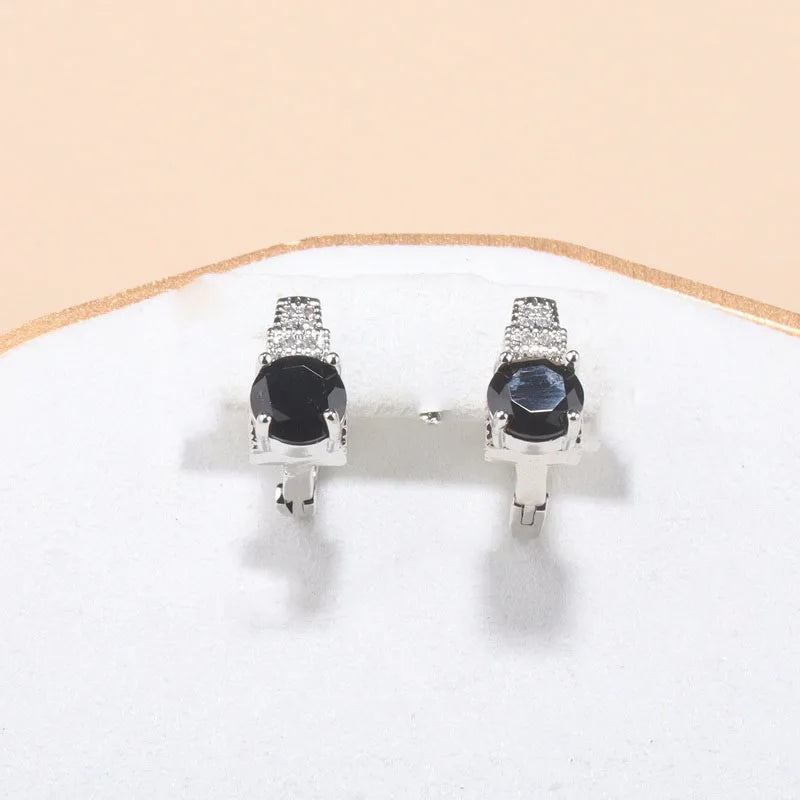 Fine Jewelry Silver 925 Fashion Party Women Dress Accessories CZ Hoop Earrings Necklace Bracelet Adjustable Ring 5-Piece Sets