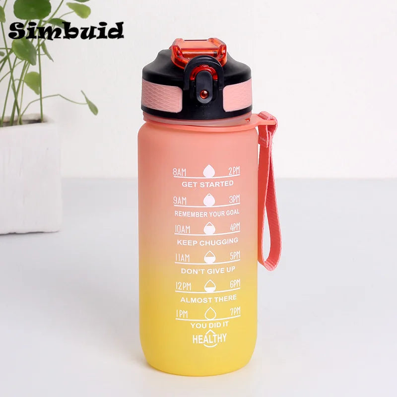 600ML/750ML/1000ML Sports Bottle with Time Scale Outdoor Gradient Color Drinking Bottle Portable Fitness Motivational Straw Mug