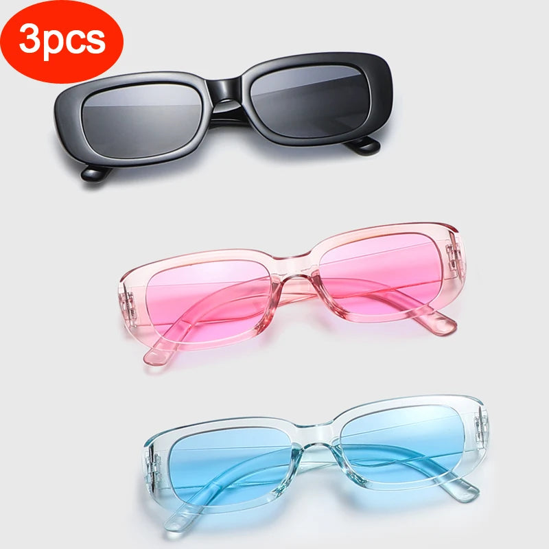 2pcs/set Rectangle Frame Sunglasses For Women Men Candy Color Y2K Fashion Sun Glasses Vintage Outdoor Eyewear UV400