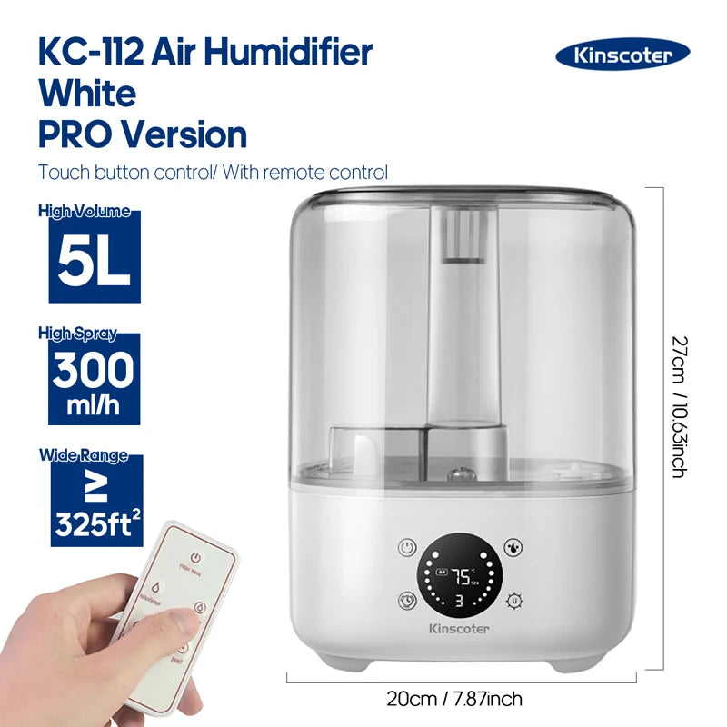 5L Air Humidifier Professional Large Capacity Home Air Humidifiers Ultrasonic Water Mist Diffuser Kinscoter Brand