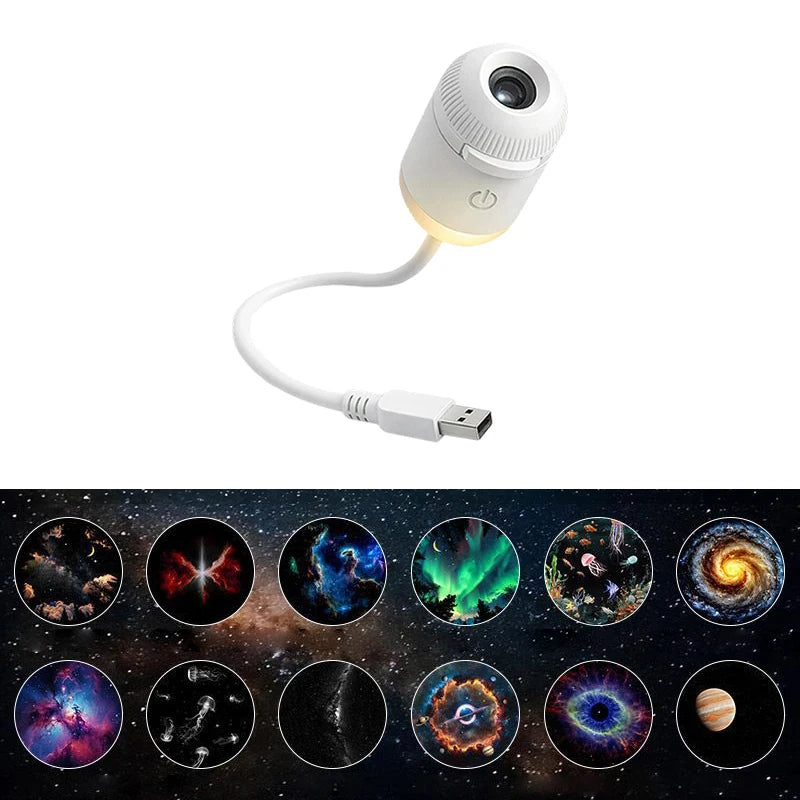 2-in-1 Mini Galaxy Star Projector Night Light Sliding Films Starry Sky Ambient Light 360° Rotating Background Atmosphere Light