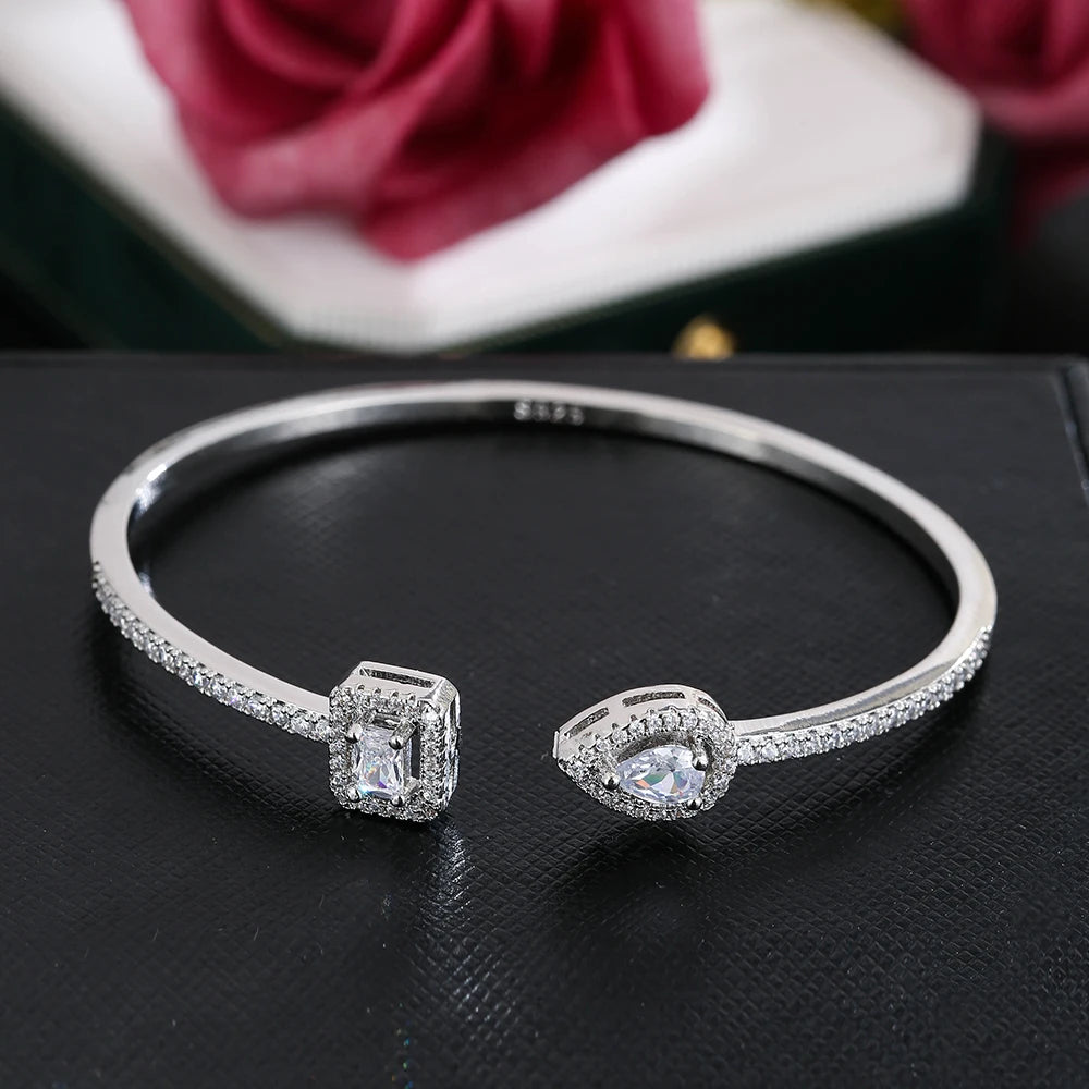 Luxury Wedding Bridal Jewelry Set Cubic Zirconia Ring Bracelet Sets for Women Party Gifts 2pcs Open Adjustable Fashion Jewelry