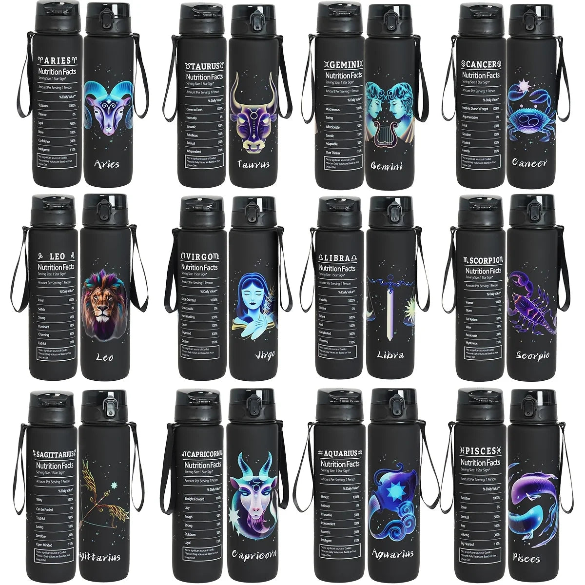 1000ml/34OZ outdoor sports constellation water bottle, with lid, leak-proof and durable, suitable for running, cycling, a gift