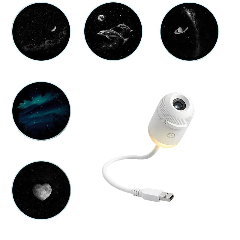 2-in-1 Mini Galaxy Star Projector Night Light Sliding Films Starry Sky Ambient Light 360° Rotating Background Atmosphere Light