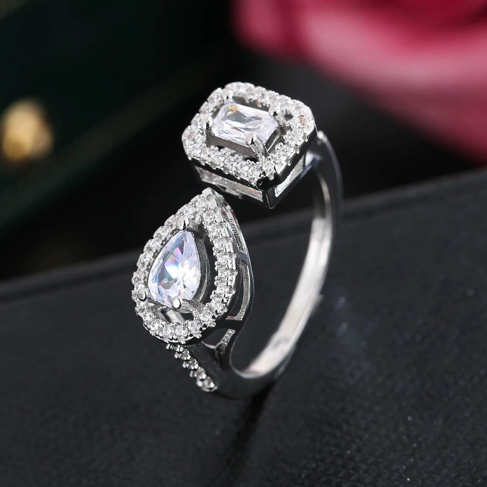 Luxury Wedding Bridal Jewelry Set Cubic Zirconia Ring Bracelet Sets for Women Party Gifts 2pcs Open Adjustable Fashion Jewelry