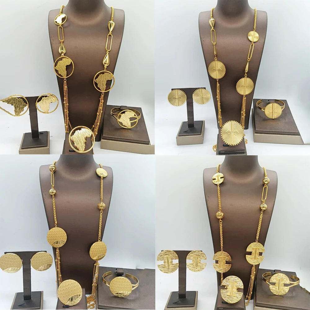 Five Layer Jewelry Set For Women Trendy Long Chain 80cm Necklace Cuff Bangle Adjustable Ring Geometry Earrings Jewelry Accessory