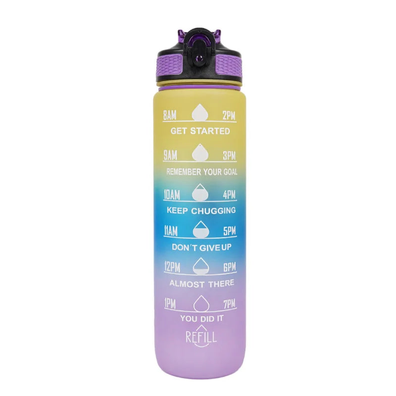 Gradient Color 1000ml Plastic Water Bottle with Straw Leak-Proof Sports Water Bottle for Outdoor Travel Fitness Cycling