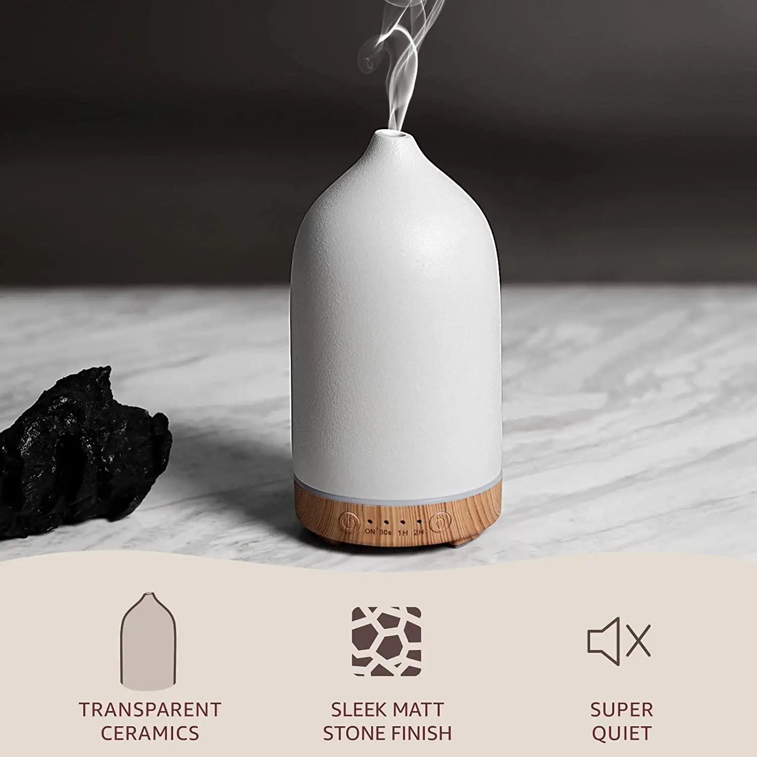 100ml Ceramic Essential Oil Diffuser for Bedroom Home Office Ultrasonic Humidifier Aroma Diffuser with 7 Colors Night Light