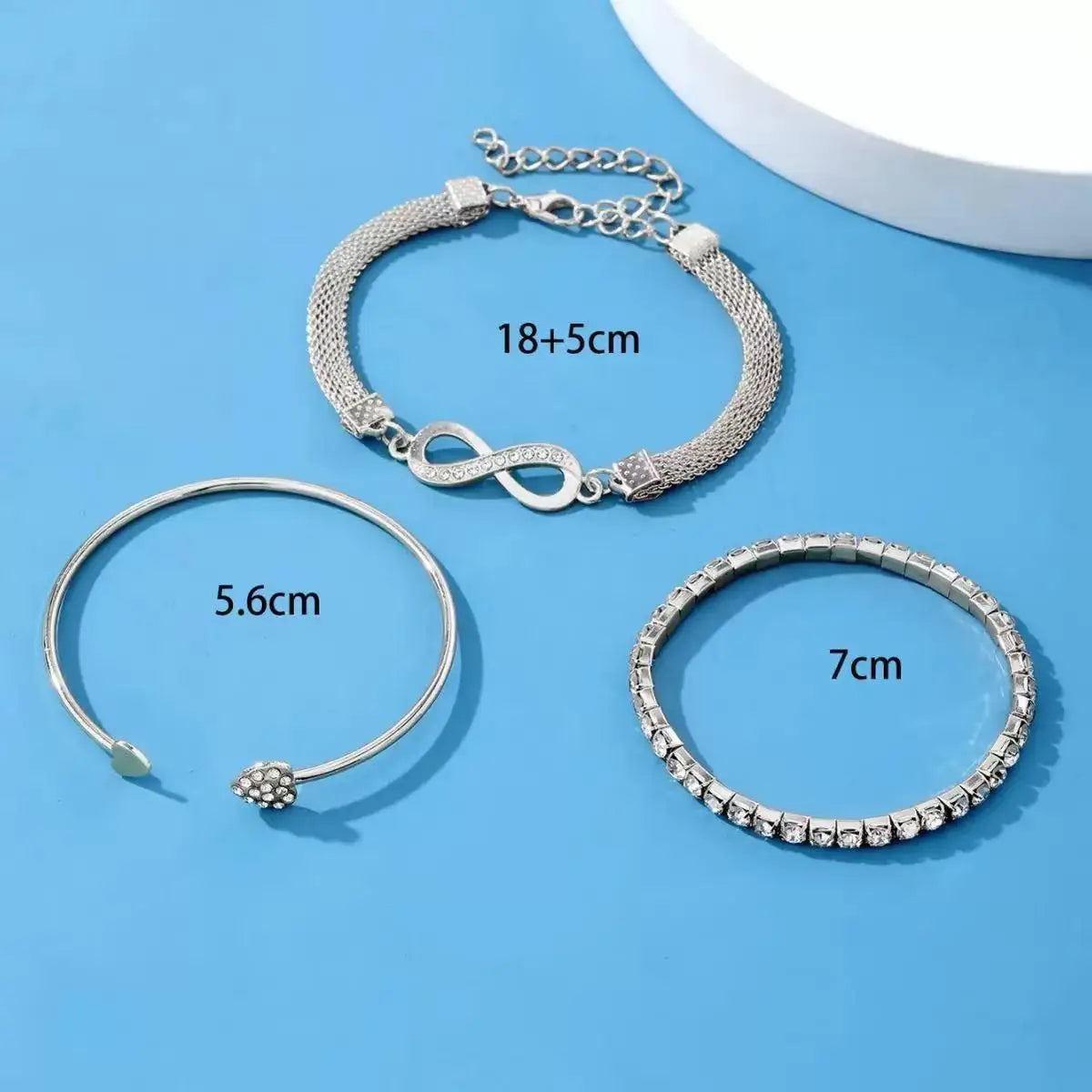 3PCS set Fashionable Retro Heart-Shaped Bright Diamond Bracelet With Geometric Adjustable Infinite Cuffs Bracelet Bead Jewelry