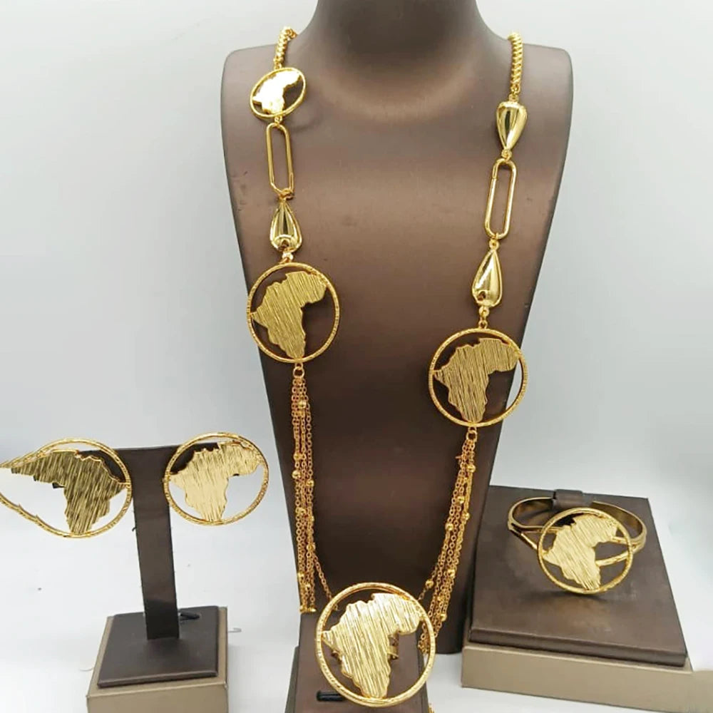 Five Layer Jewelry Set For Women Trendy Long Chain 80cm Necklace Cuff Bangle Adjustable Ring Geometry Earrings Jewelry Accessory