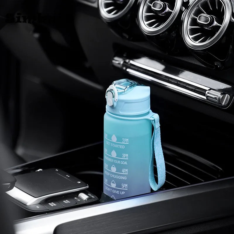 600ML/750ML/1000ML Sports Bottle with Time Scale Outdoor Gradient Color Drinking Bottle Portable Fitness Motivational Straw Mug