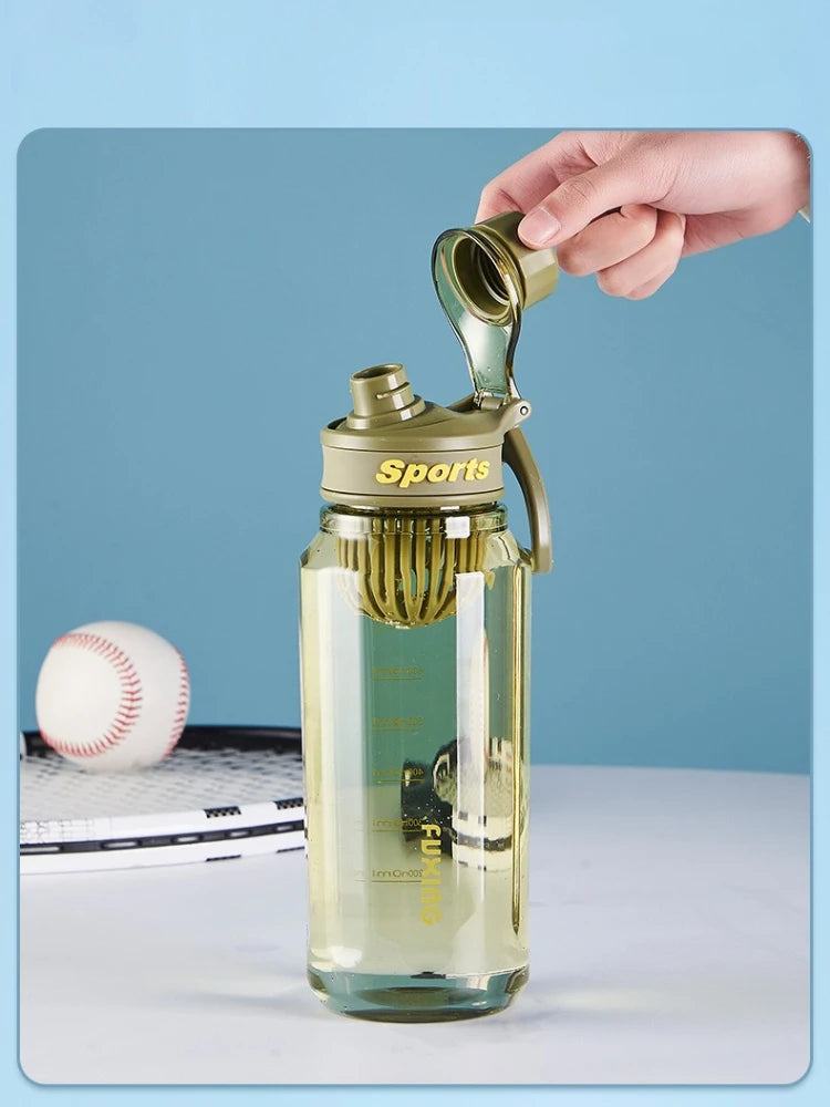 1L Sports Water Bottle Large Capacity Transparent Bottle Plastic Cup with Tea Filter Outdoor Travel Gym Fitness Water Bottle