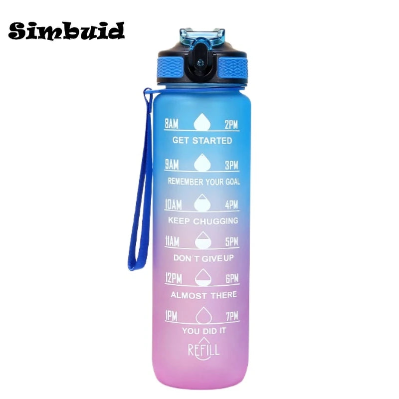 600ML/750ML/1000ML Sports Bottle with Time Scale Outdoor Gradient Color Drinking Bottle Portable Fitness Motivational Straw Mug
