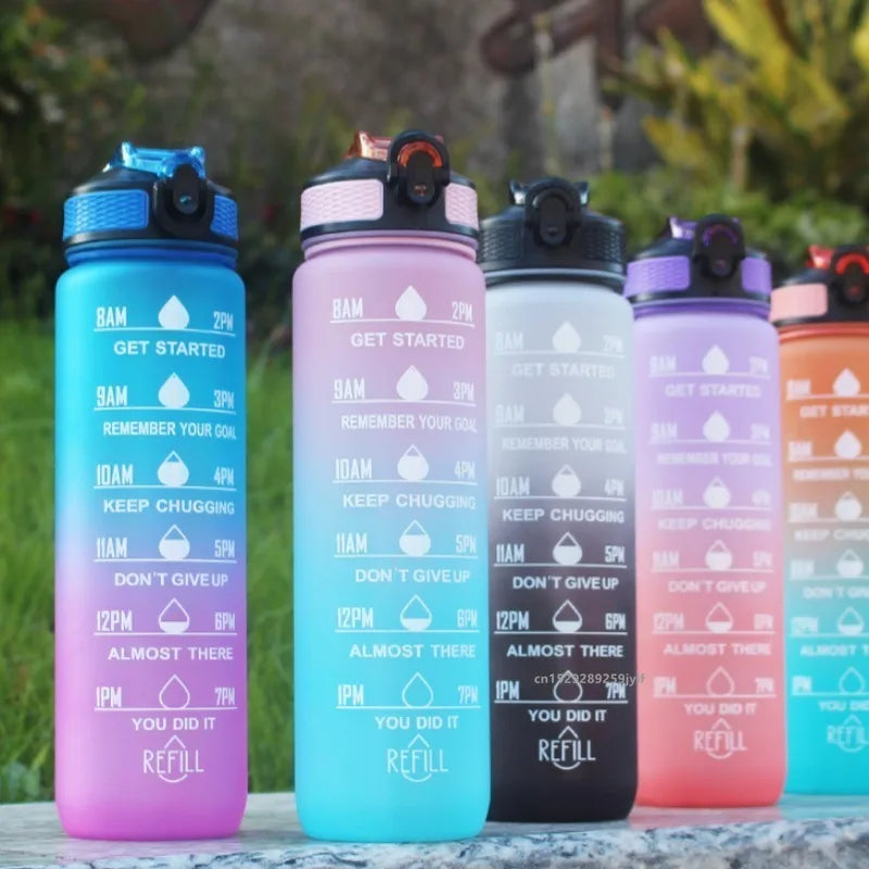 Gradient Color 1000ml Plastic Water Bottle with Straw Leak-Proof Sports Water Bottle for Outdoor Travel Fitness Cycling