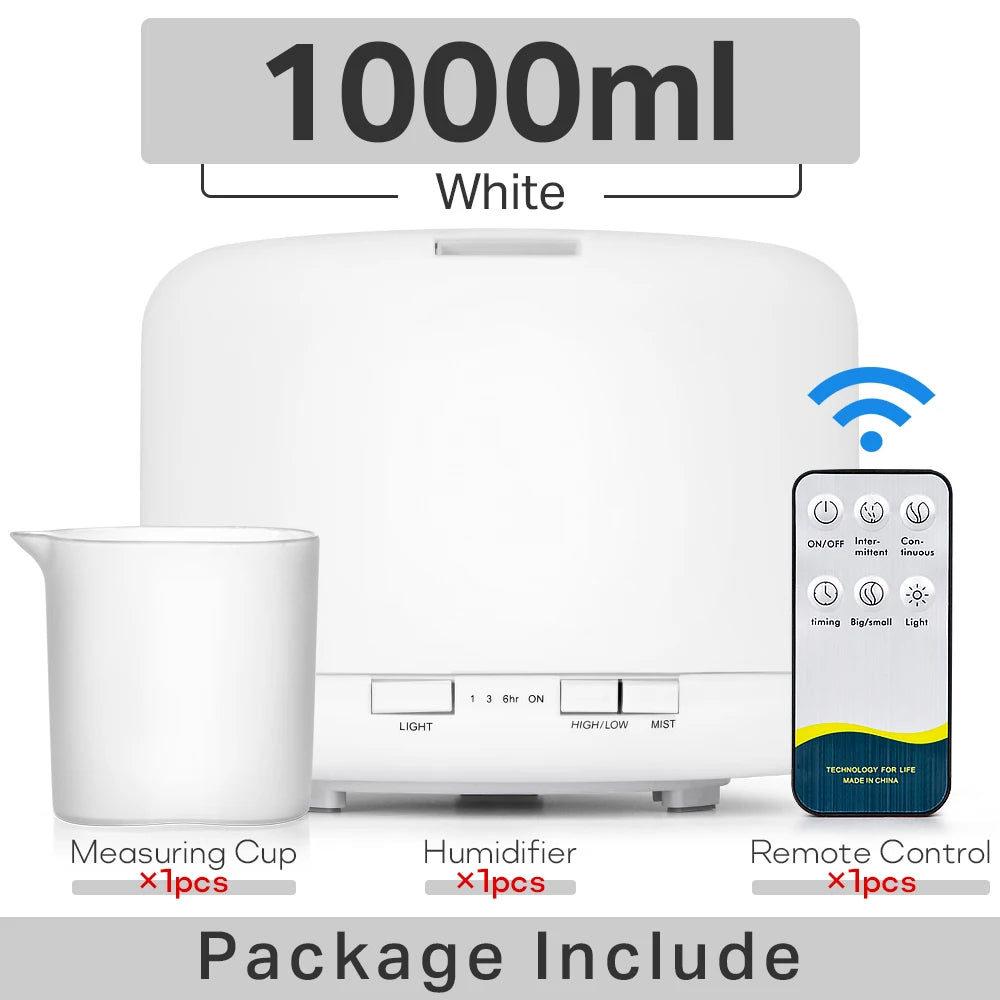 Air Humidifier Essential Oil Diffuser 300ML 500ML 1000ML With Lights Remote Control Ultrasound Electric Aromatherapy Diffuser