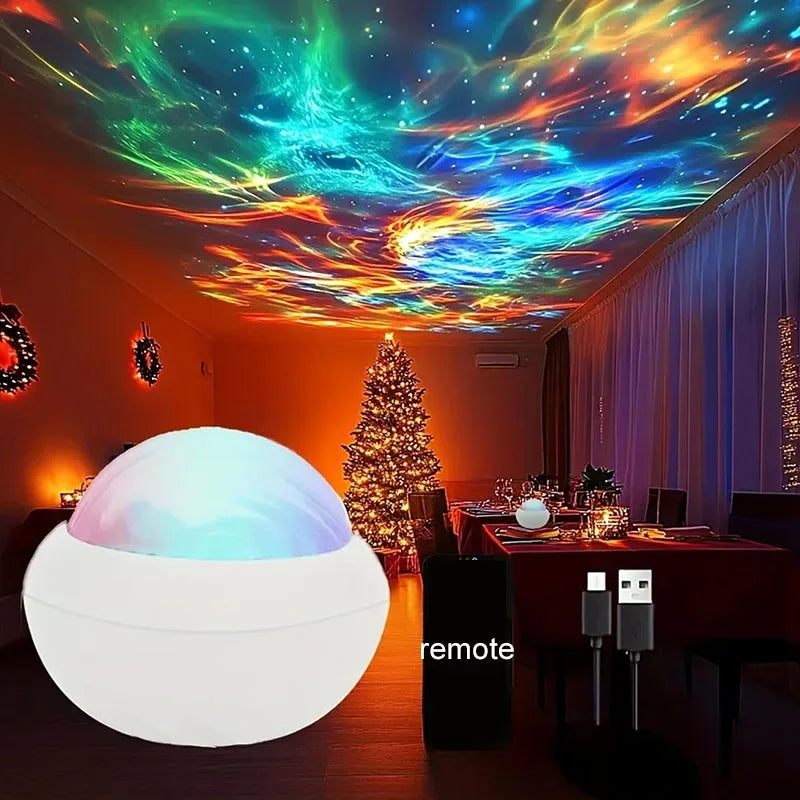LED USB Galaxy Projector Lamp 360° Northern Aurora Ball Atmosphere Night Lights with Remote Control for Party Home Ceiling Decor