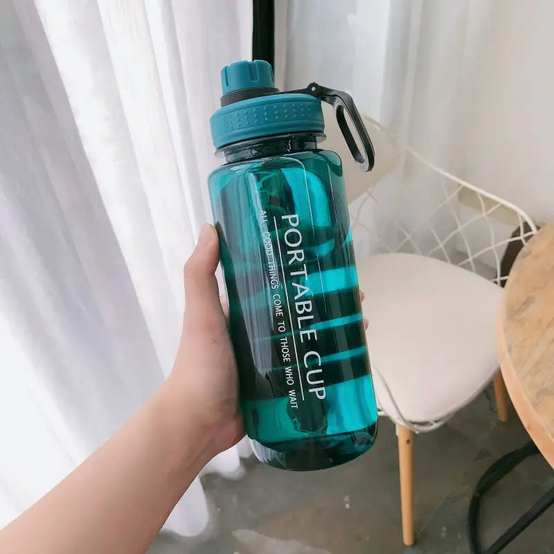 1 Liter Large Capacity Leak Proof Sports Water Bottle With Handheld Ring Portable Plastic Space Cup Outdoor Travel Beach Gym Jug