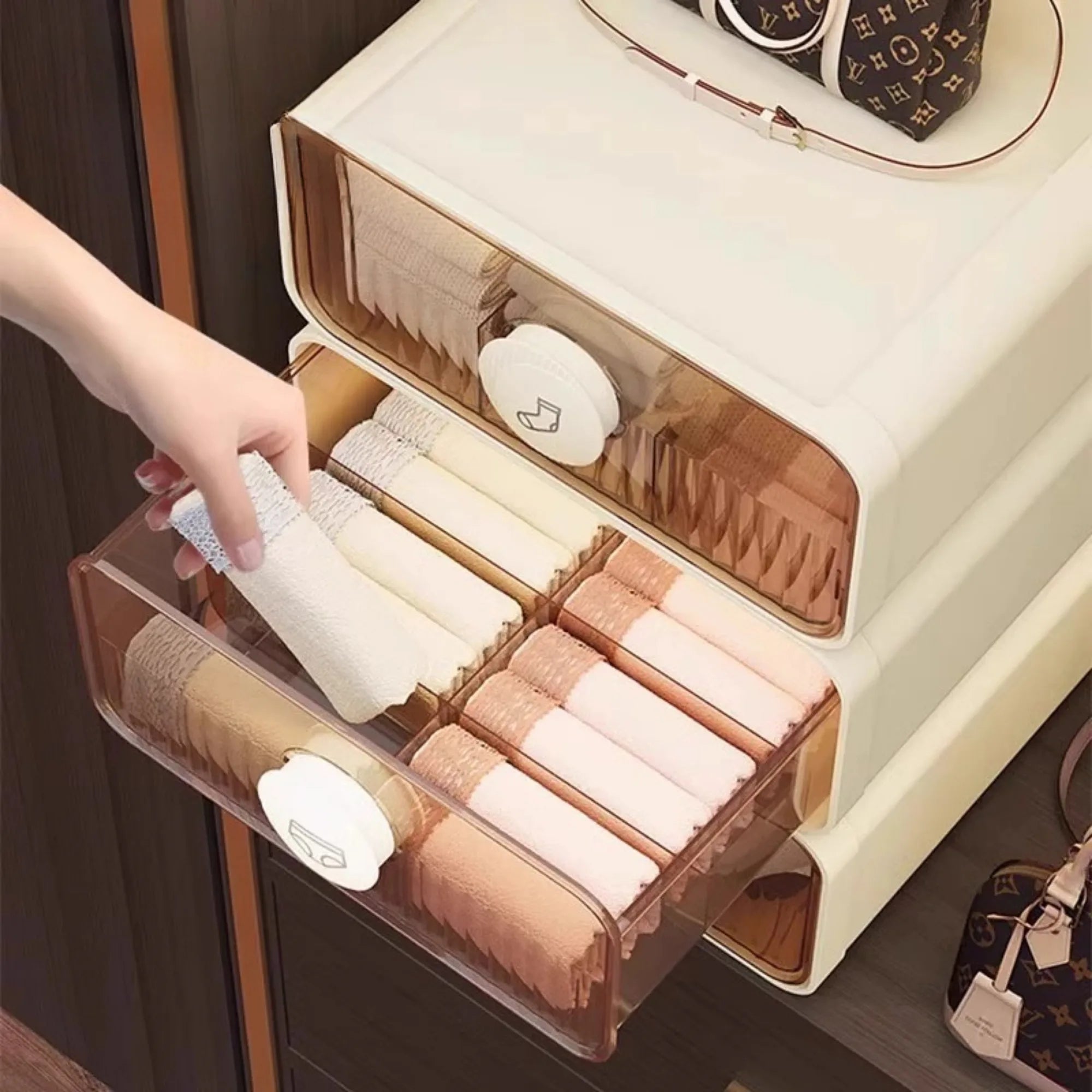 Underwear Organizer, Bra Underwear Socks Closet Compartment Organizer Drawers, Expandable Dustproof Storage Box with Dividers