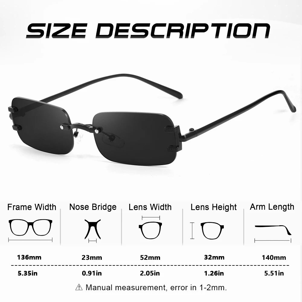 CRIXALIS Trendy Small Y2k Rectangle Rimless Sunglasses Womens Mens, Retro Narrow Chic Thin Skinny Sunnies UV400